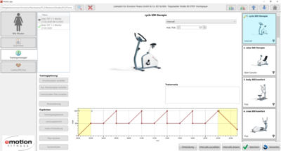 mtmCUBE Komplettpaket <p>Besonders schön und komfortabel ist die Gestaltung von individuellen Intervall-Trainingseinheiten. Durch die Nutzung von Loops, also Wiederholungen einer Reihe von Belastungsstufen wird das Anlegen schnell. Durch die Einführung von Stufen und Rampen wird das Training individuell.</p>

<p>In der Anwendung bei der Therapie wird z.B. die "aktive Pause", also eine Stufe mit 0 Watt und 0U/min verwendet, um so auch die schwächsten Patienten über einen gewissen zeitraum reproduzierbar belasten zu können.</p>
